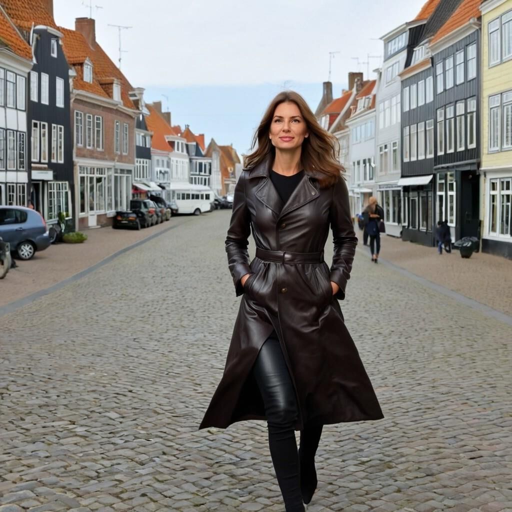 A.I. Greetje in Leather walking in Dutch Village called "Urk".