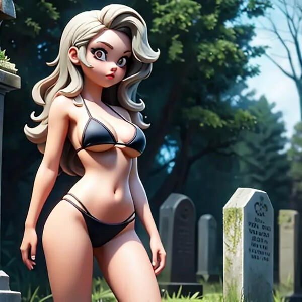 AI Cartoon Babes in a Graveyard