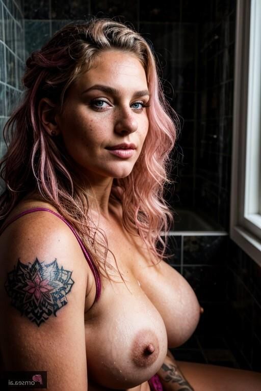 Steamy shower with inked beauty