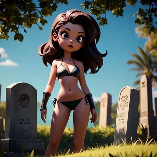 AI Cartoon Babes in a Graveyard