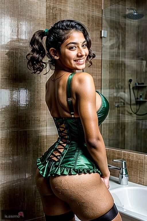 Chica india vistiéndose para divertirse en el baño