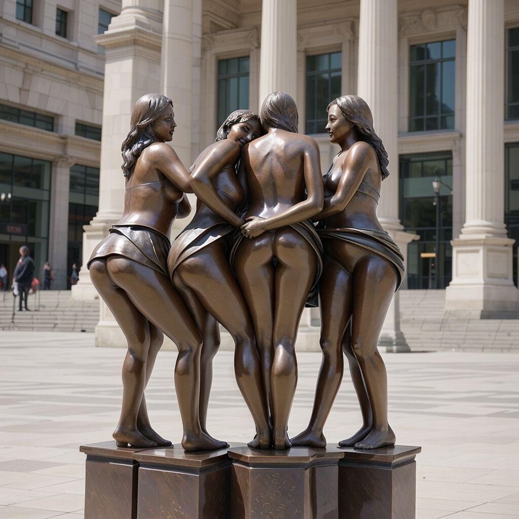 AI - Bronze statues of women lifting their skirts