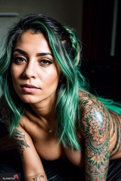 Chica tatuada con pelo verde