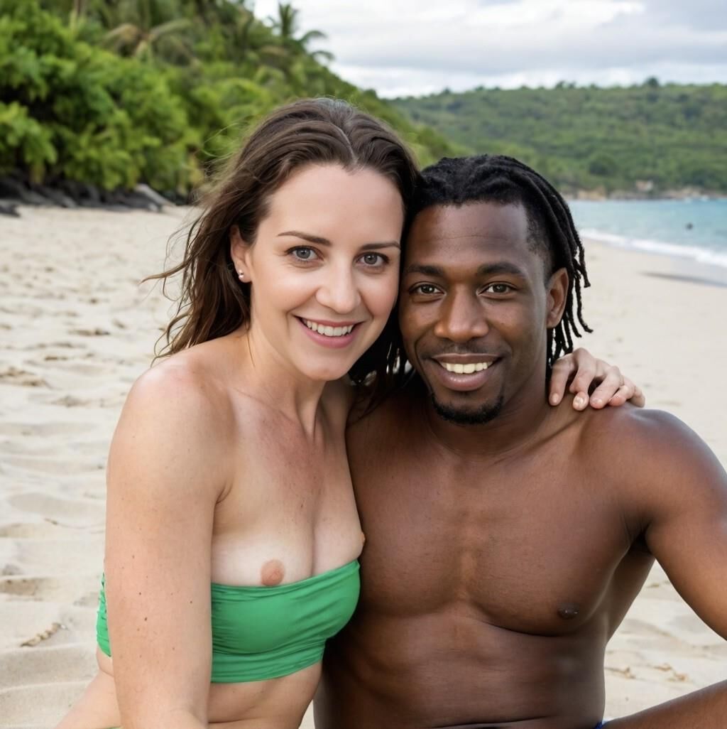 AI interracial : selfies de vacances d'une femme brune