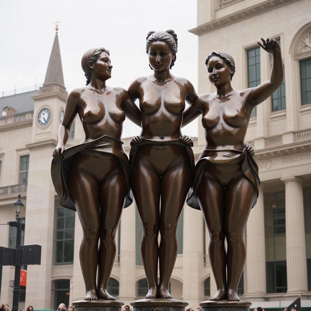 AI - Bronze statues of women lifting their skirts