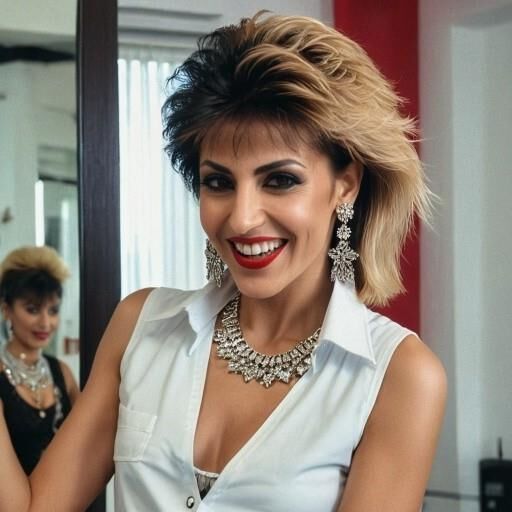 AI 1980s woman. In elegant sleeveless suits 2