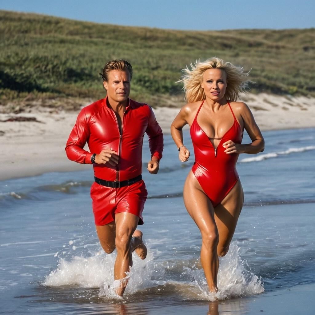 A.I. Pamele Anderson em "Baywatch" em couro