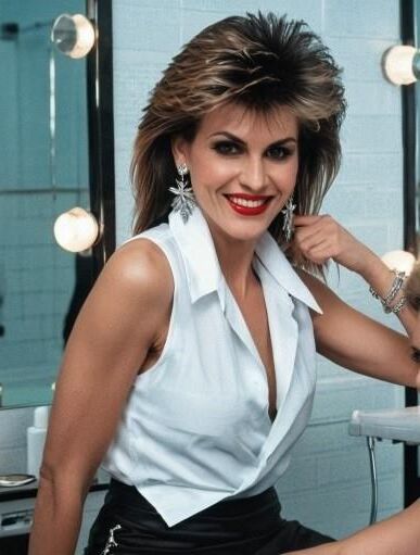 AI 1980s woman. In elegant sleeveless suits 2