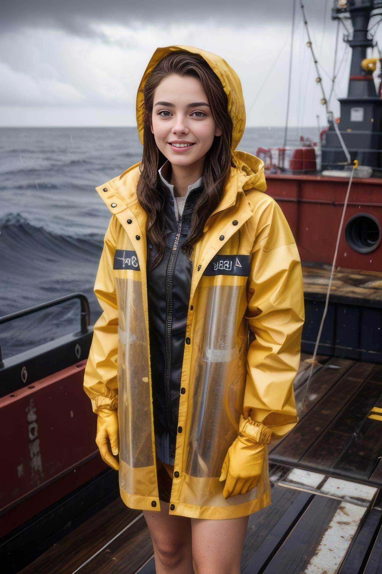 AI KI Chaqueta impermeable de vinilo de PVC brillante aspecto mojado Joven