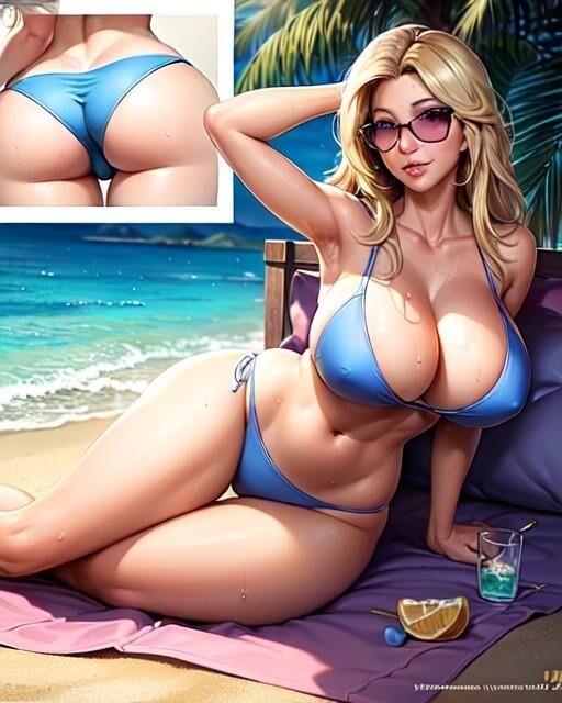 AI Pictures MILF theme beach. 