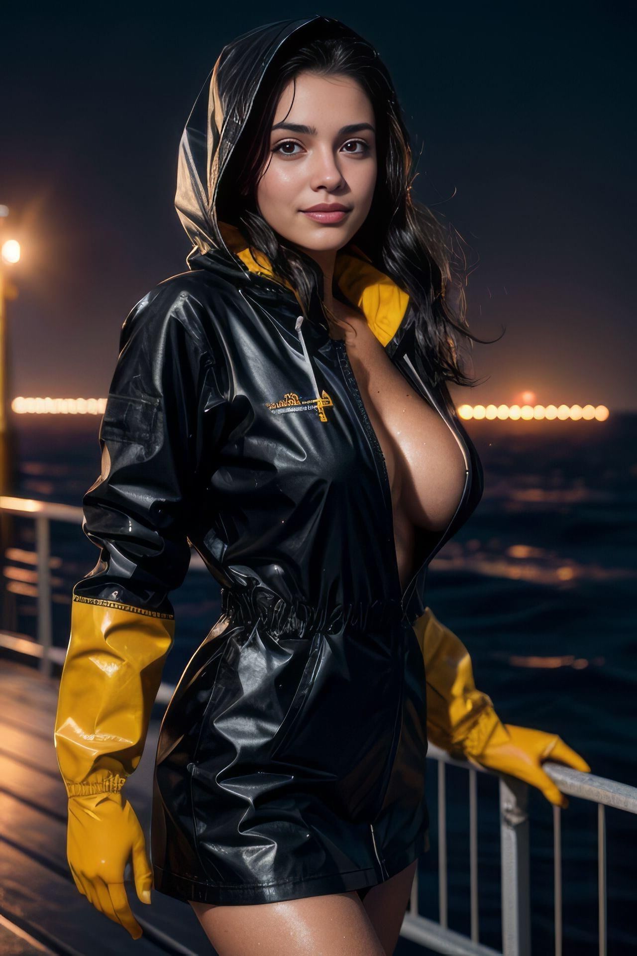 AI KI Robe en latex brillant effet mouillé Veste de pluie pour filles