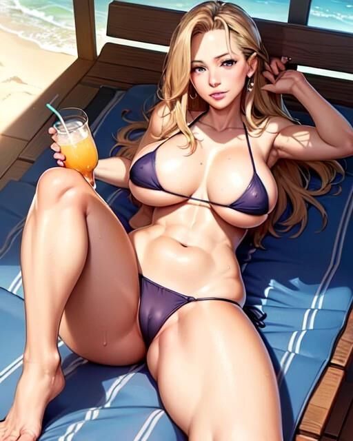 AI Pictures MILF theme beach. 