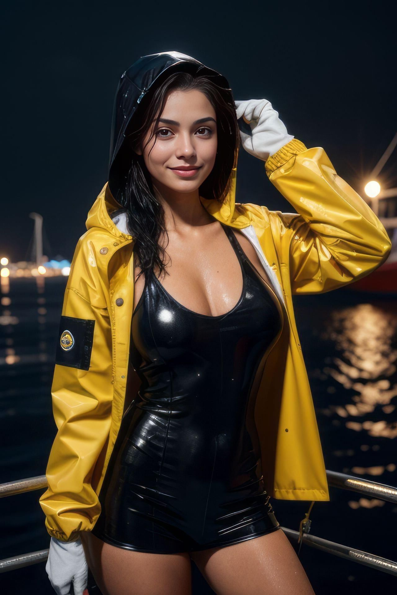 AI KI Robe en latex brillant effet mouillé Veste de pluie pour filles