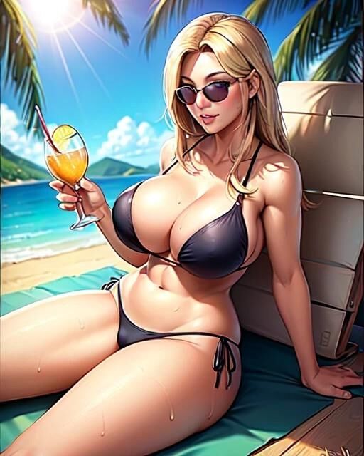 AI Pictures MILF theme beach. 