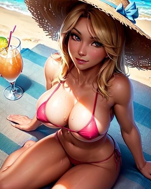 AI Pictures MILF theme beach. 