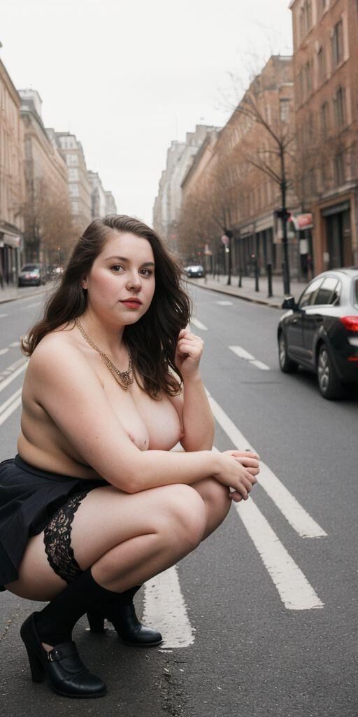 AI - Mujeres en cuclillas en la calle a veces en topless