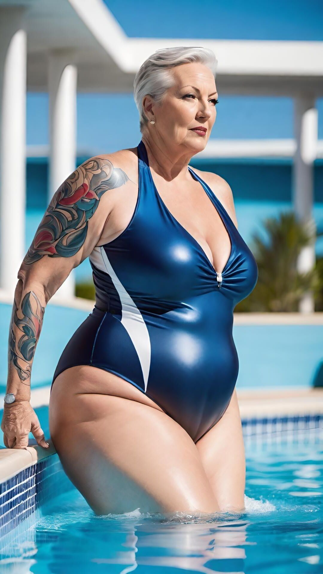 Mature and older women of all shapes in swimsuits (AI generated)