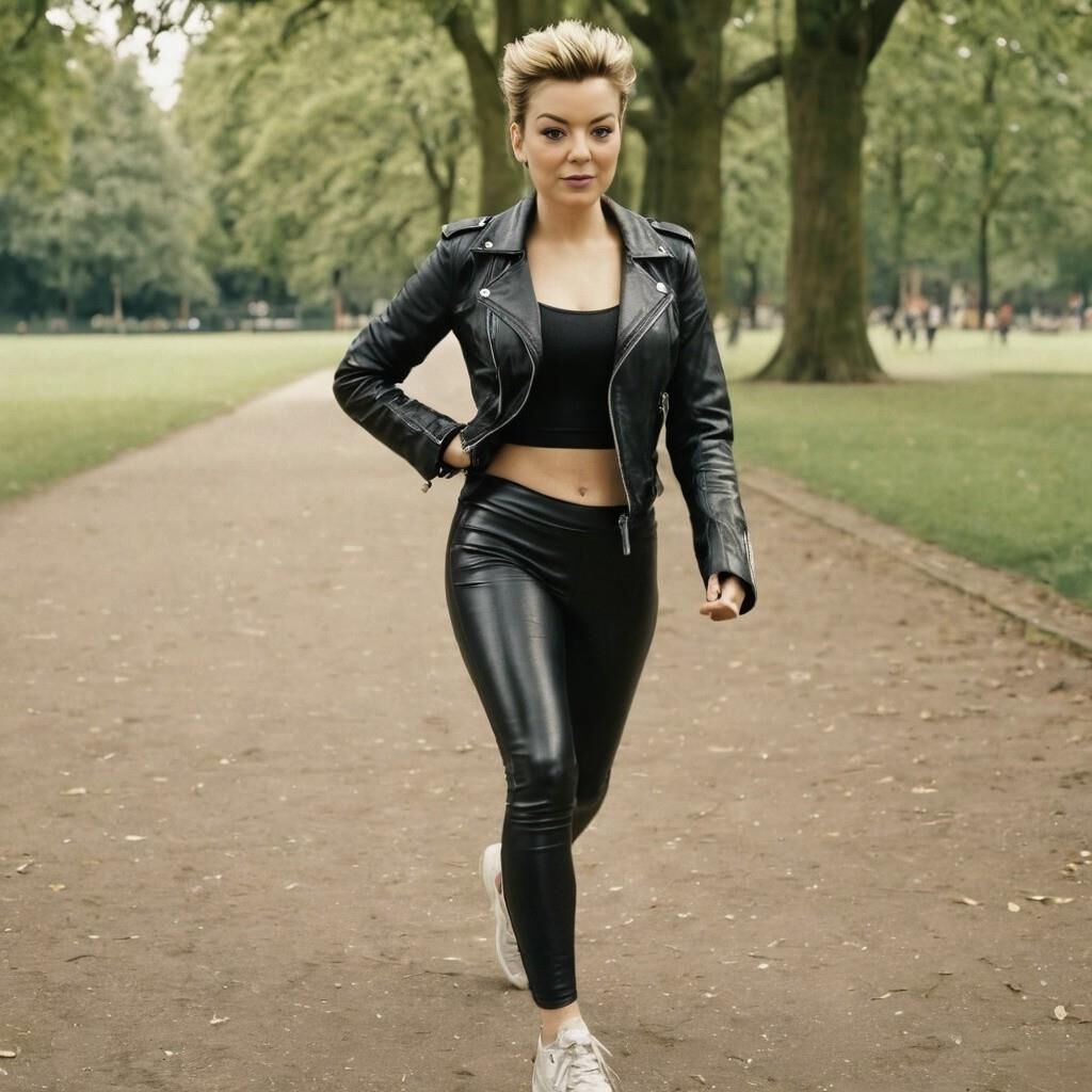 A.I. Sheridan Smith correndo em couro no parque