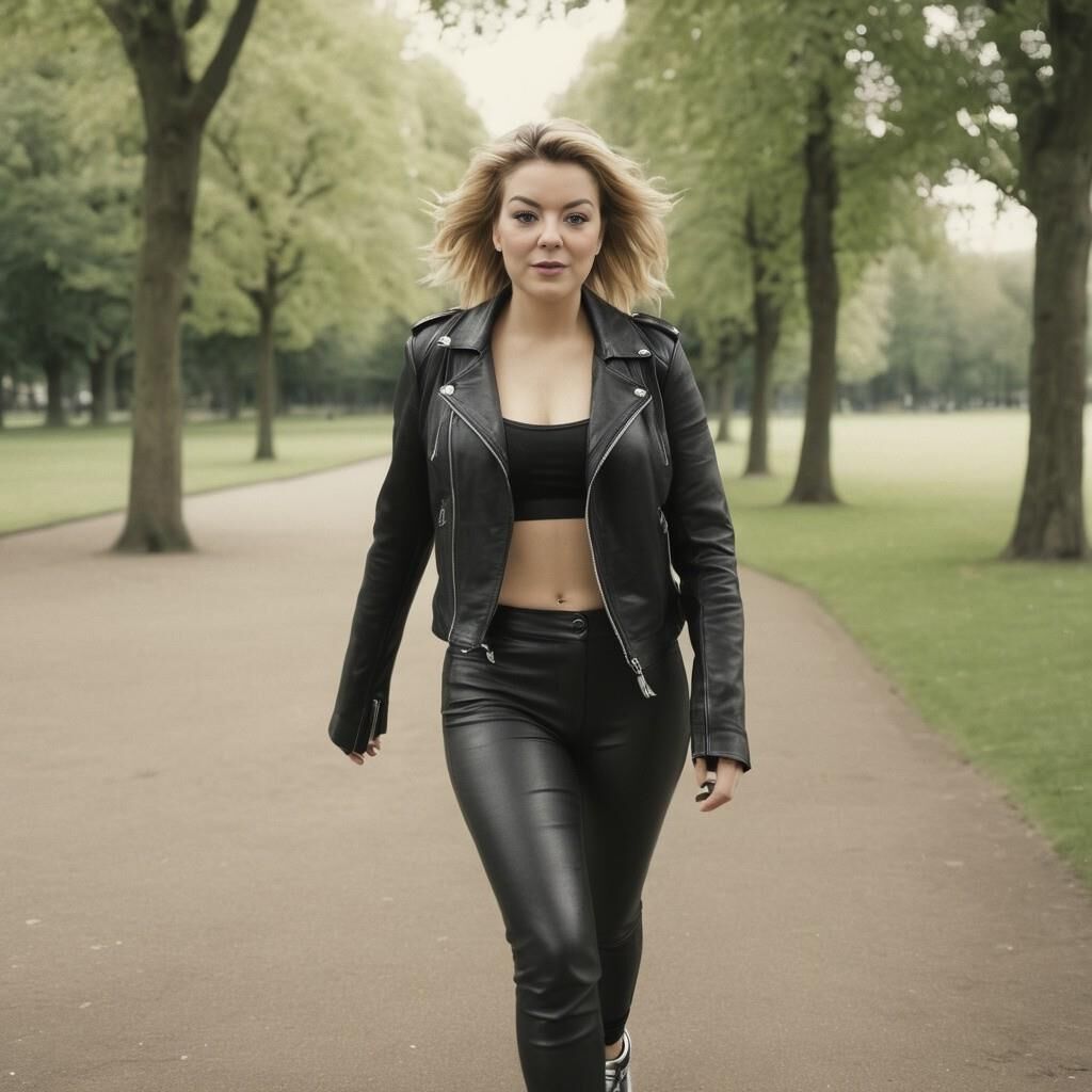 A.I. Sheridan Smith correndo em couro no parque