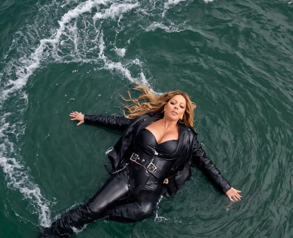 A.I. Mariah Carey in Leather at the sea