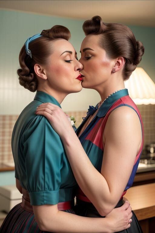 AI 1950s lesbian kissing