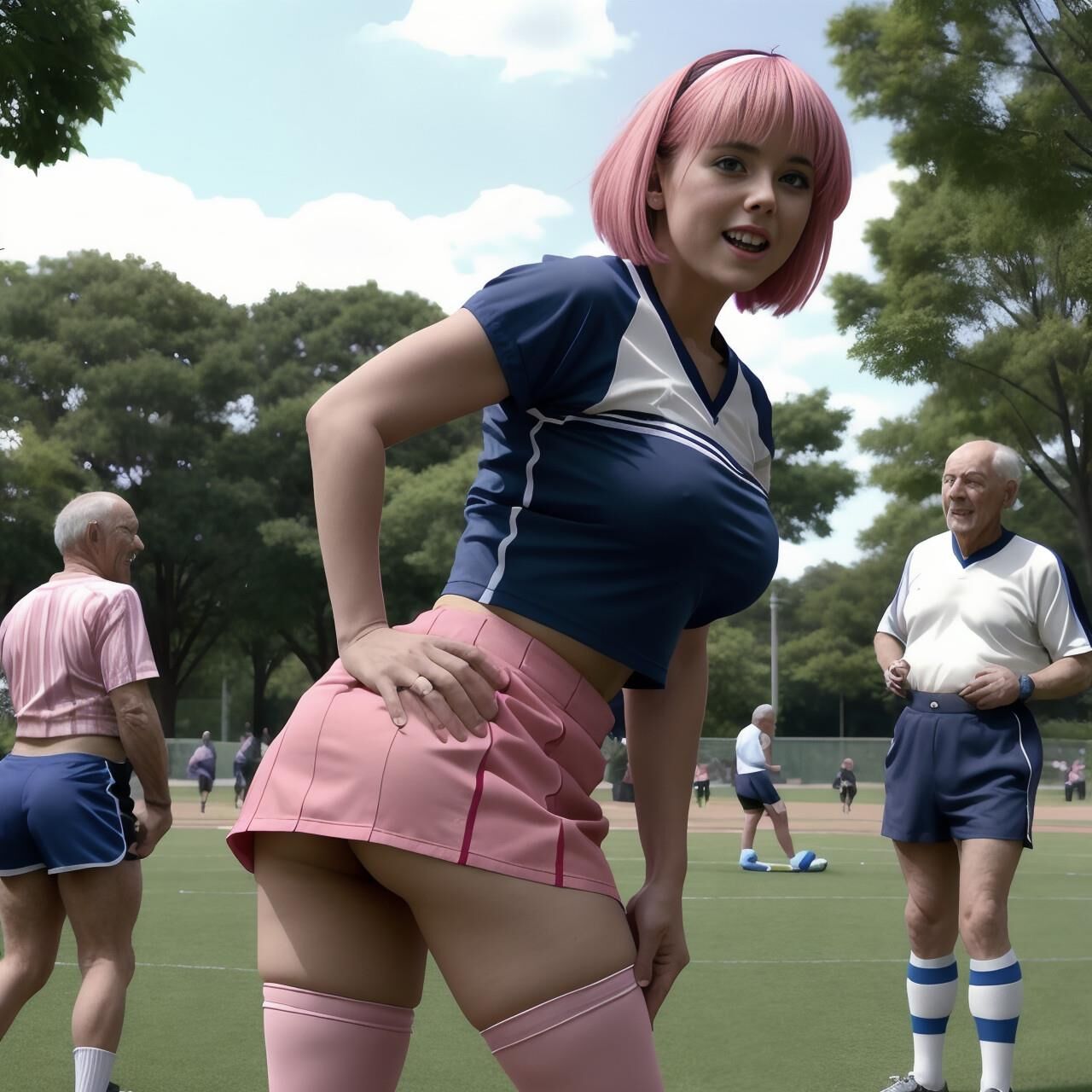 AI Generated 678: pink hair cosplay at the park  