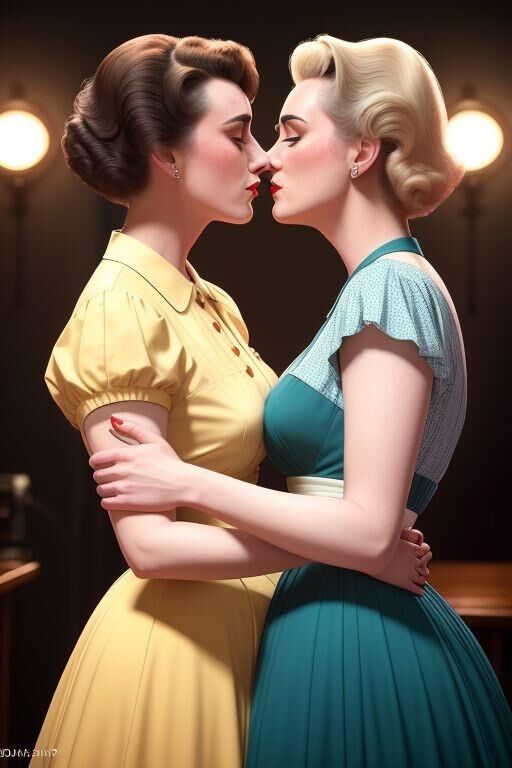 AI 1950s lesbian kissing