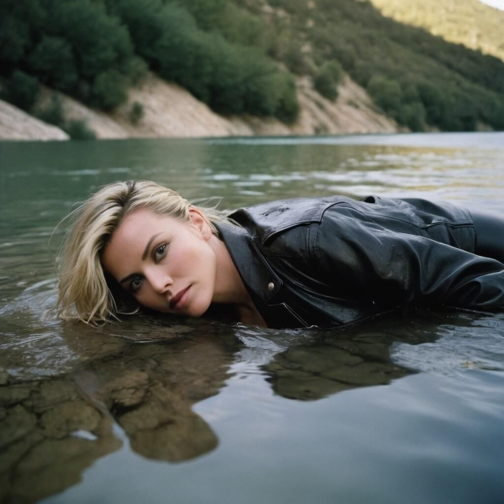 A.I. Charlize Theron in Leather into a lake