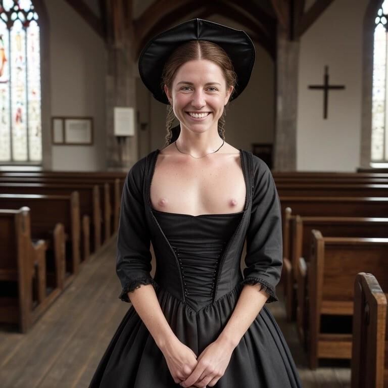 AI Puritan Woman Flashing Breasts 002 - in church