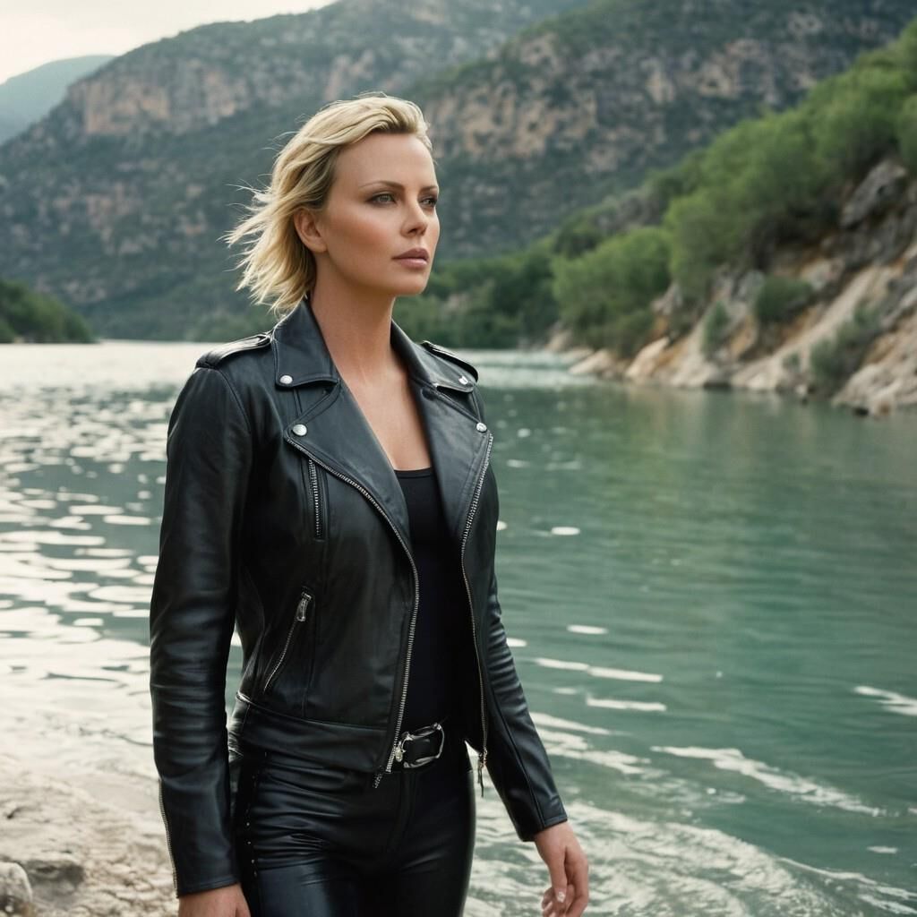 A.I. Charlize Theron in Leather into a lake