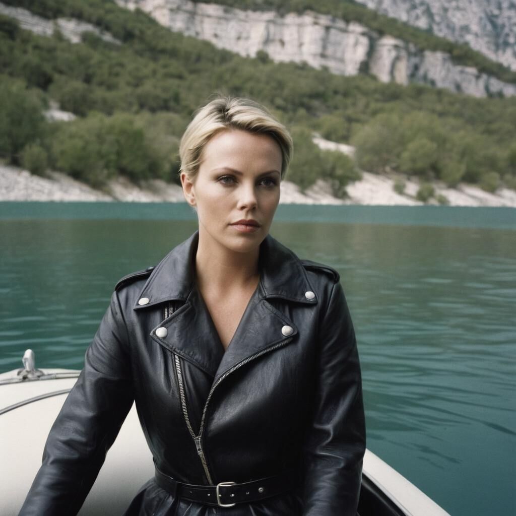 A.I. Charlize Theron in Leather into a lake