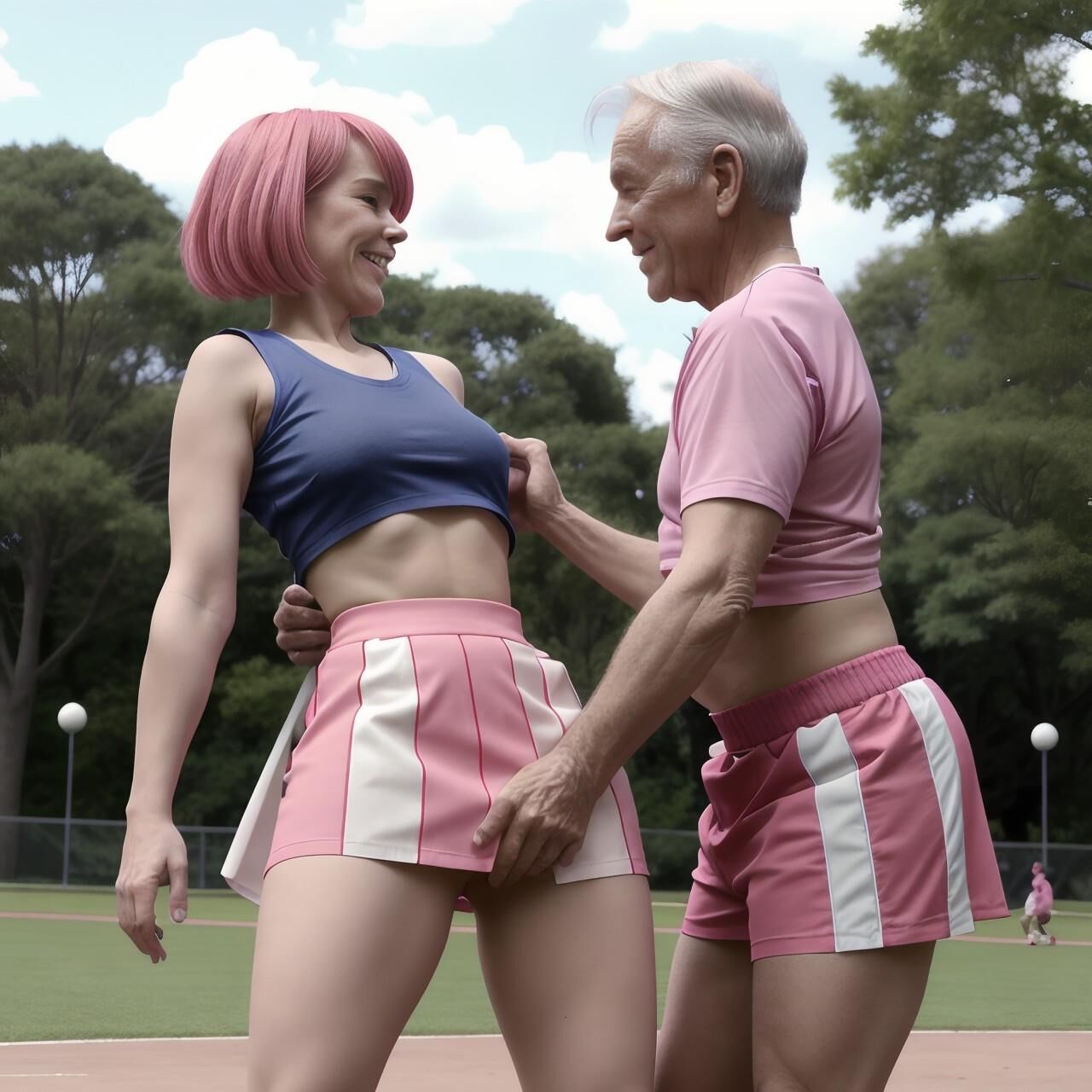 AI Generated 678: pink hair cosplay at the park  