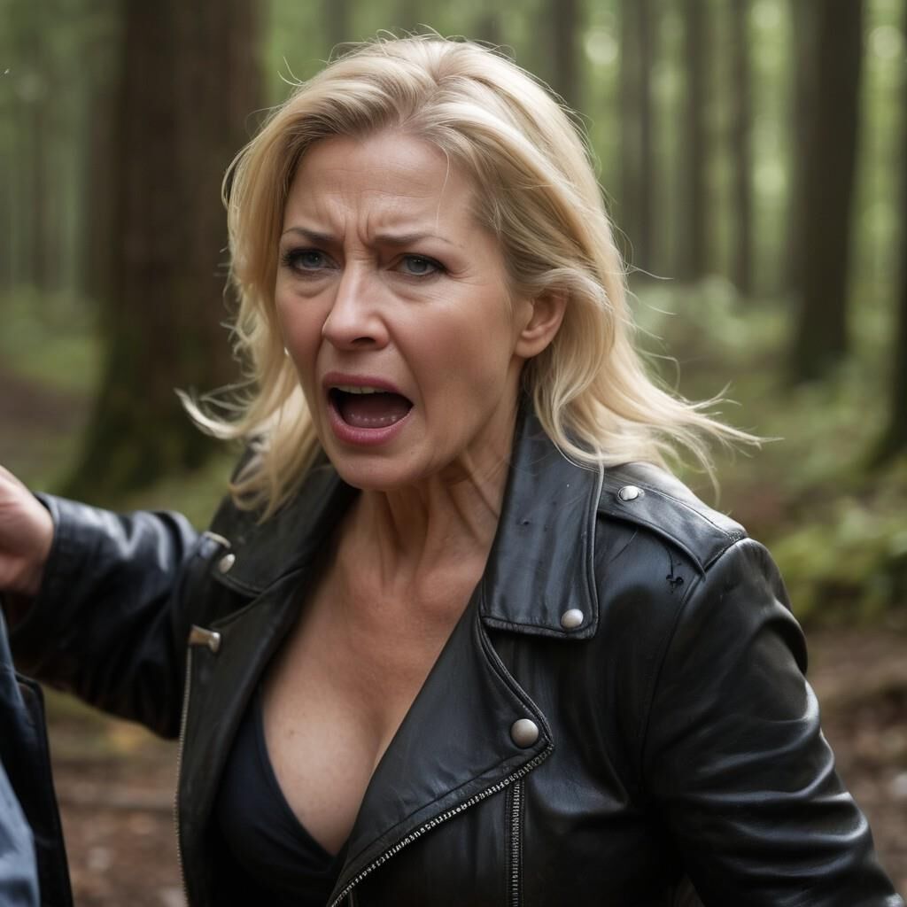 A.I. Older Blond in Leather in Forest is not smart?