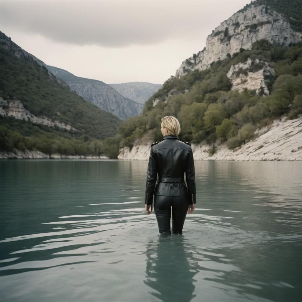 A.I. Charlize Theron in Leather into a lake