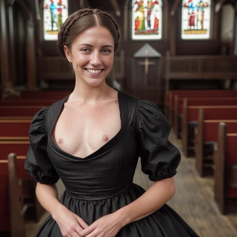 AI Puritan Woman Flashing Breasts 002 - in church