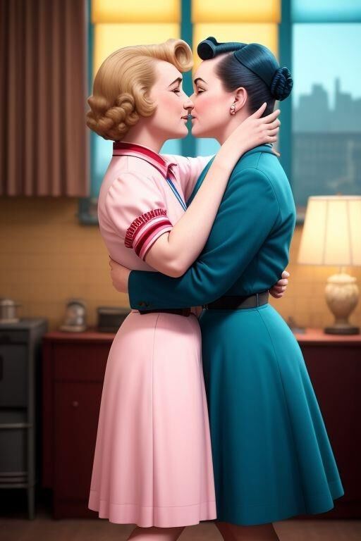 AI 1950s lesbian kissing