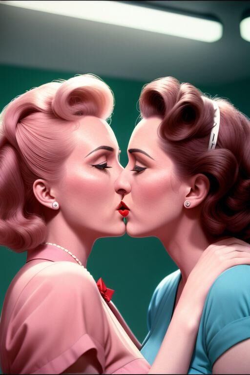 AI 1950s lesbian kissing