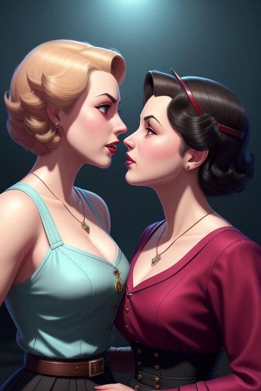 AI 1950s lesbian kissing