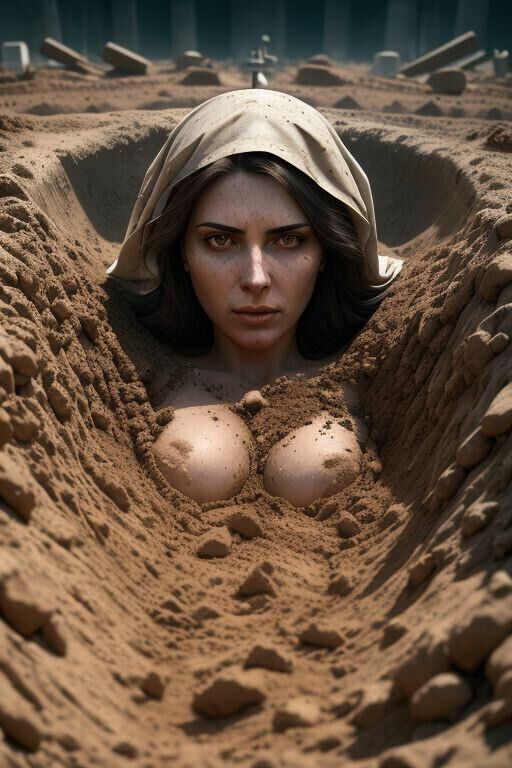 Wunderschöne KI-Frauen, begraben im Sand am Strand 2