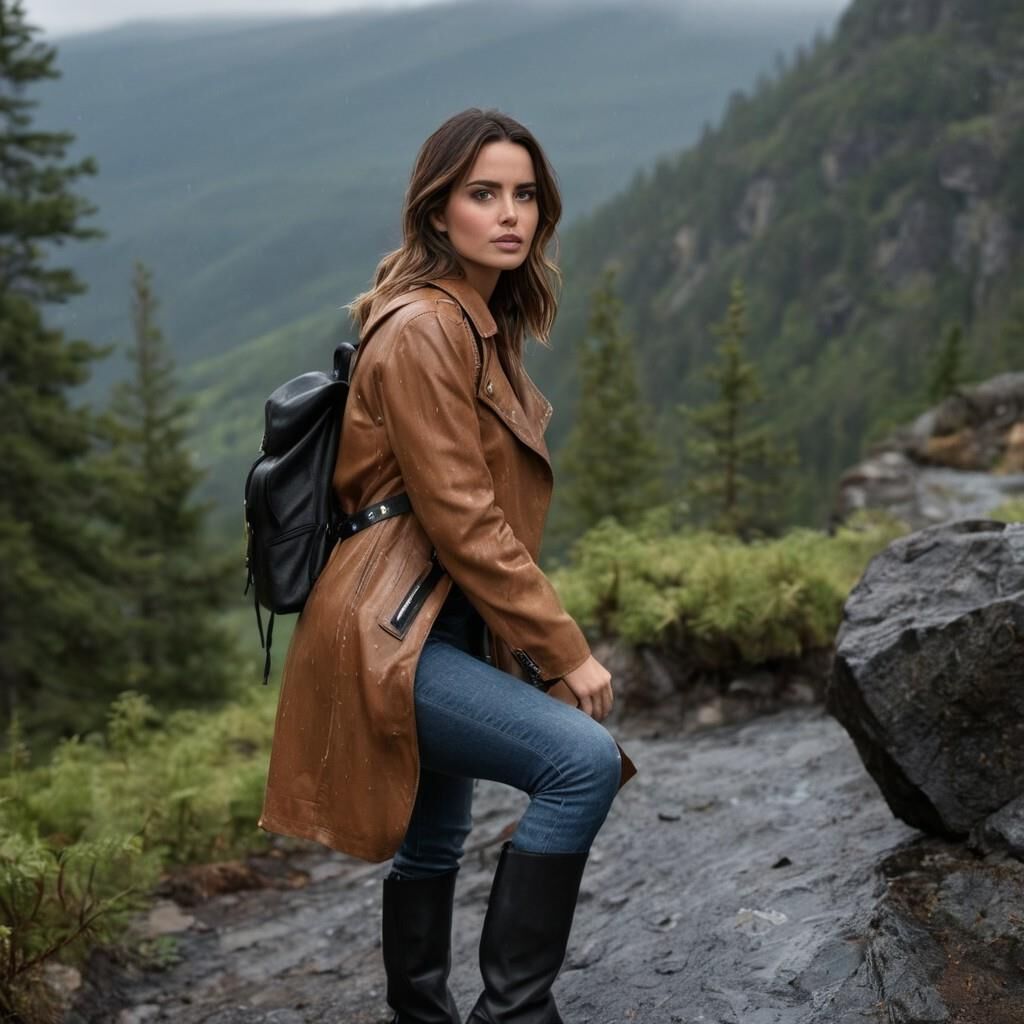 A.I. Ana de Arnas dans Manteau en cuir et bottes de randonnée