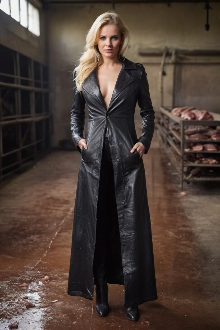 A.I. In Leather on visit in a slaughterhouse