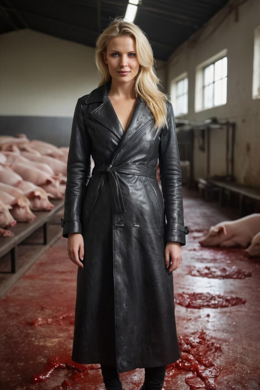 A.I. In Leather on visit in a slaughterhouse