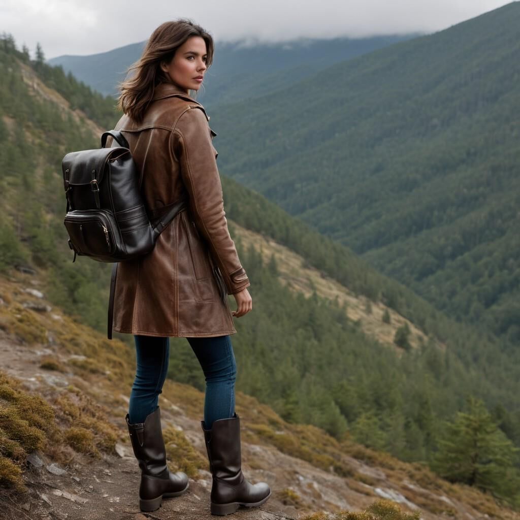 A.I. Ana de Arnas dans Manteau en cuir et bottes de randonnée