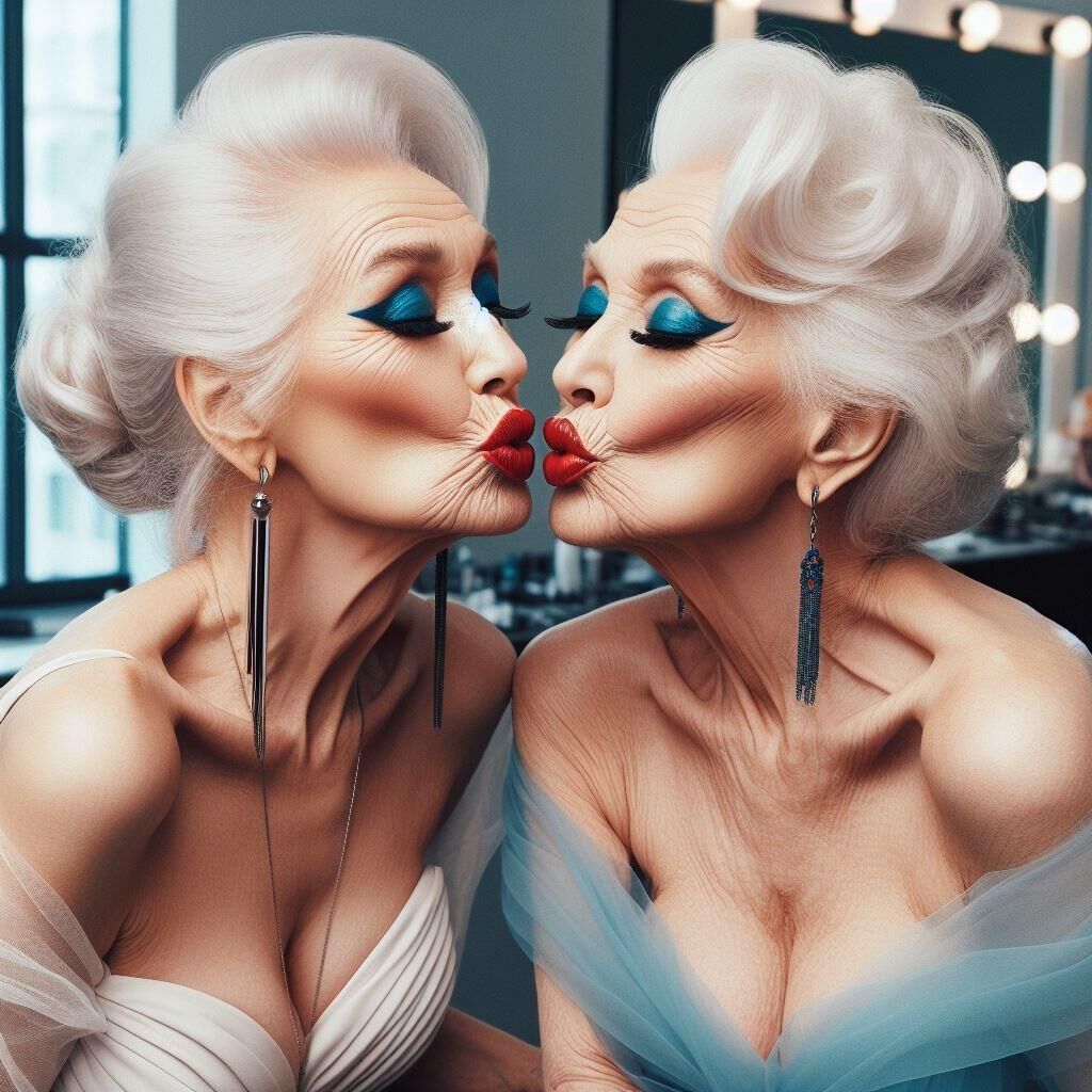 Older women about to kiss