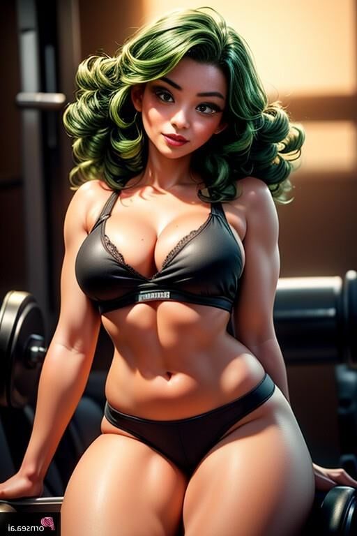 Chica caliente en 3D mostrando su cuerpo en el gimnasio