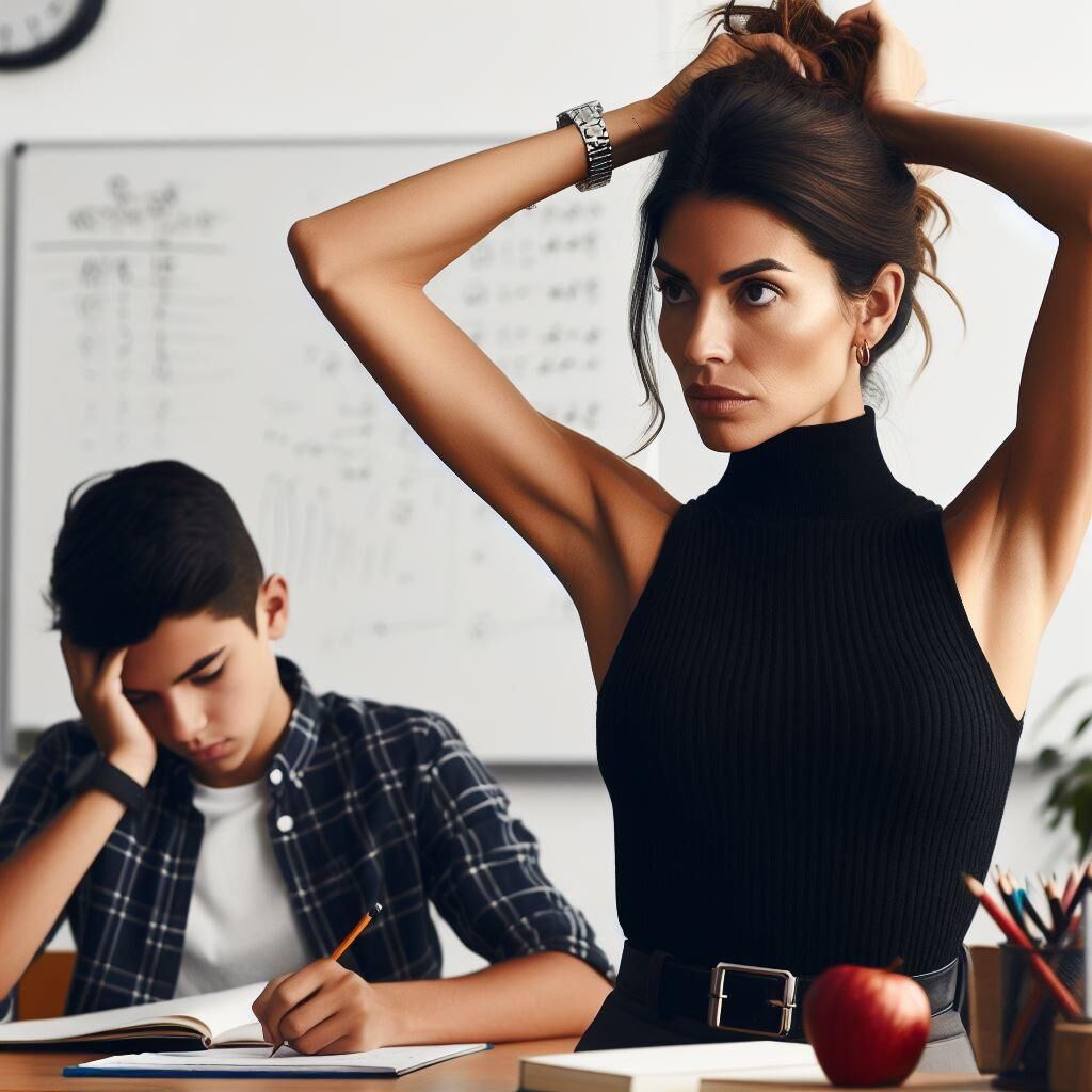 Une enseignante gronde son élève