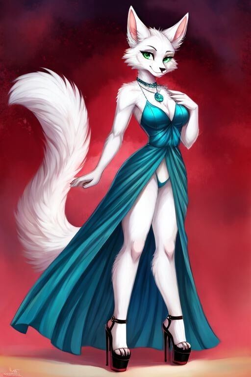 AI Furry em vestido de noite