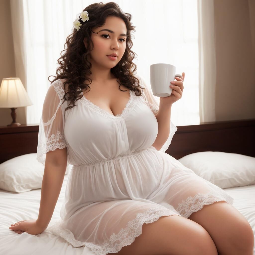 AI - コーヒーを飲みながらナイトガウンを着た女性 5