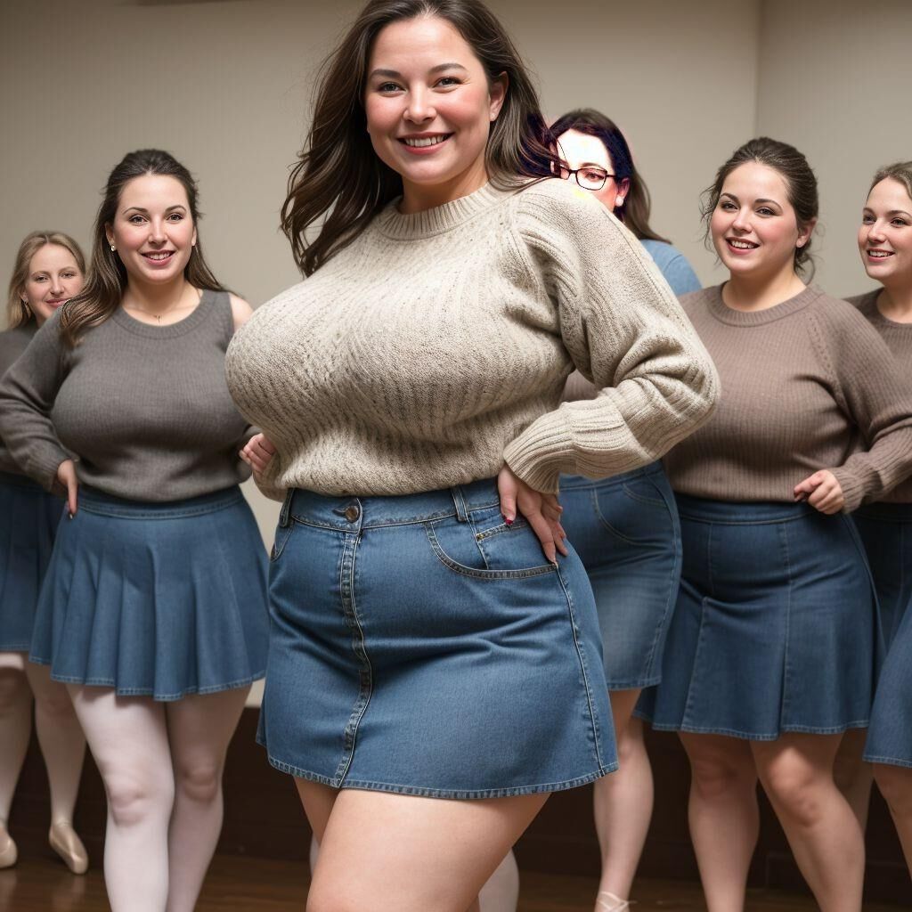 AI - Women in sweaters, denim skirts, and ballet flats