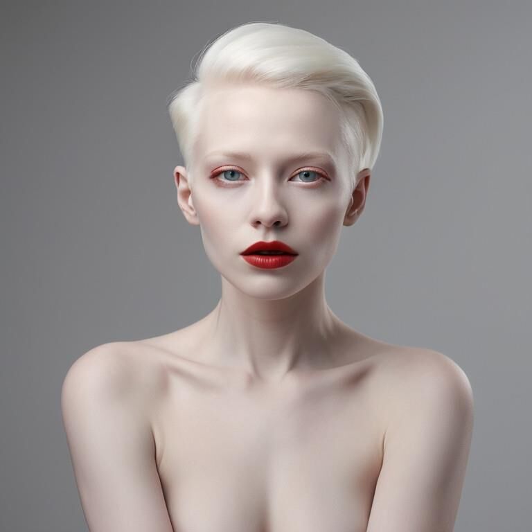 Albino woman with red lips